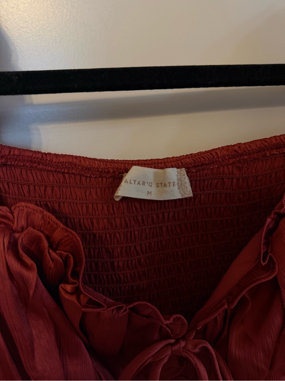 Altar'd State Ruffled Tie-Front Crop Top in Rust - Picture 2 of 3